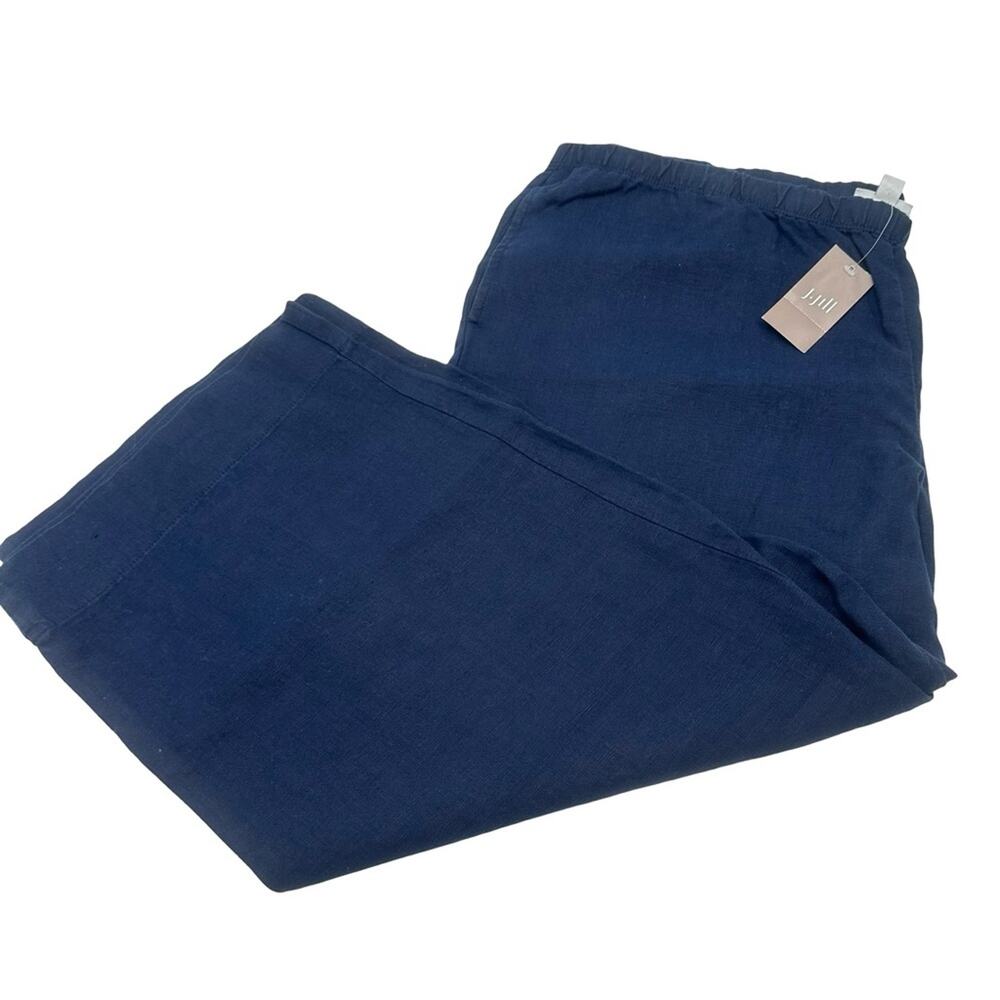 NEW - J.Jill 100% Linen Straight Leg Ankle Cropped Pants Blue Lagenlook SIZE XL